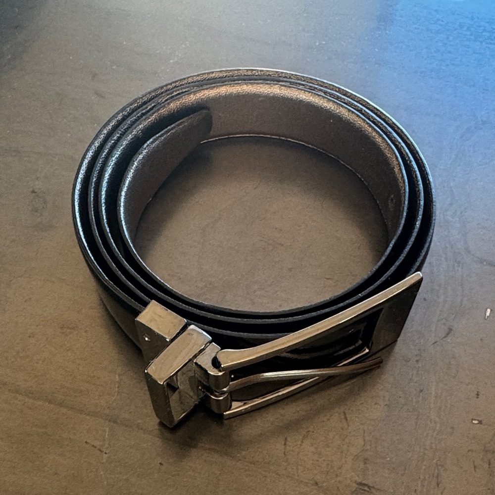 Ted Baker Reversible Black Belt with Silver Buckle
